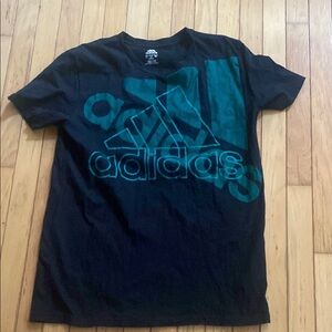 Adidas Men's Black and Teal Logo Tee